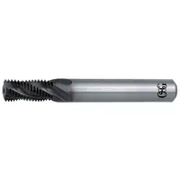 This helical-flute thread mill is designed for threading stainless steel and super alloys. It features a metric size of M10x1.25, 3 flutes, and EXO coated carbide construction for enhanced wear resistance. The helical flute geometry promotes efficient chip evacuation in demanding materials