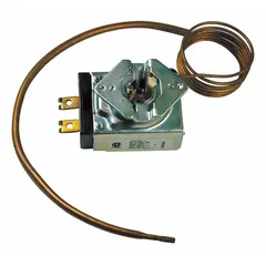 Electric thermostat for temperature regulation in HVAC and refrigeration systems. Suitable for on/off control in unit heaters, rooftop units, and walk-in coolers.