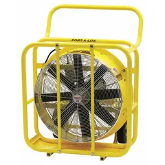 This standard industrial floor fan features a 24-inch blade diameter and a 1 hp direct-drive motor. It operates on 115/208 to 230V AC and is constructed with an aluminum frame. The mobile design allows for positioning in workshops, warehouses, and manufacturing facilities for spot cooling, ventilation, and air circulation.