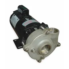 This straight centrifugal pump is powered by a 1/2 hp motor and operates on 115/230V AC. It delivers a maximum head of 44 ft and features a 1-1/4 in intake and 1 in discharge connection. The pump has an open drip-proof (ODP) motor enclosure and is constructed with stainless steel for corrosion resistance. Typical applications include water transfer, circulation, and fluid handling in industrial settings.