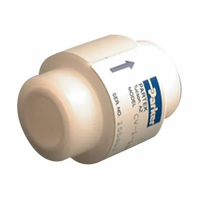 Parker Check Valve: 1/2 in Pipe Size, FNPT x FNPT, PTFE, For Corrosives Media - PTFE Poppet Check Valves