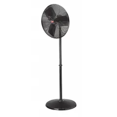 This Dayton industrial pedestal fan features an 18-inch blade diameter and a 1/8 hp motor, operating on single-phase 120V AC power. It offers two speeds and is non-oscillating, suitable for spot cooling and air circulation in industrial settings such as factories, warehouses, and workshops.
