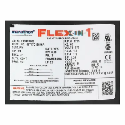 LEESON General Purpose Motor: C-Face/Universal Mount, Open Drip Proof, 3/4 hp - Leeson Flex-In-1 3-Phase General Purpose AC Motors