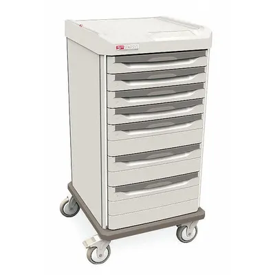 METRO Bedside & Nurse Server Cart: Polymer, (4) Swivel, Taupe, White, 7 Drawers - Bedside & Nurse Server Carts