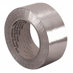 Aluminum foil tape with silicone adhesive for indoor/outdoor use. Provides a moisture-resistant seal for sealing, splicing, and repairing ducts, pipes, and insulation in HVAC and industrial applications. Rated for temperatures as low as -65°F. 7.3 mil thickness.