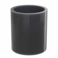This low-friction plastic sleeve bearing is made of PTFE in dark gray. It has a 1 1/2 in bore, 1 3/4 in OD, and 2 in overall length. Designed for use in industrial machinery to support rotating shafts and reduce wear, it is suitable for applications where self-lubrication and chemical resistance are required