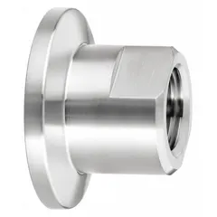 This NW x FNPT vacuum tube fitting connects vacuum tubing to threaded pipe systems. Made of 304 stainless steel, it is rated for vacuum to 10⁻⁷ torr at 72°F. Suitable for industrial vacuum applications requiring a reliable seal.