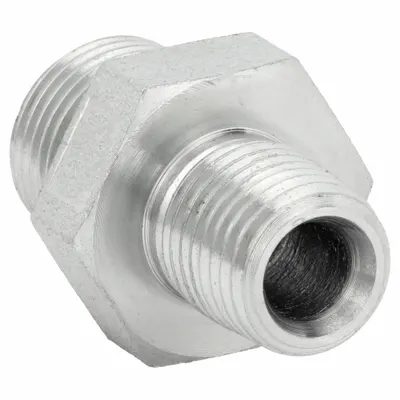 ADAPTALL Hydraulic Hose Adapter: 3/8 in x 1/4 in Fitting Size, Male x Male, BSPP x NPT - BSPP-to-NPT Steel Hydraulic Hose Adapters