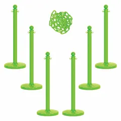 Solid-Color Plastic Chain Barrier System, Safety Green, 50 ft Chain, 6 Posts