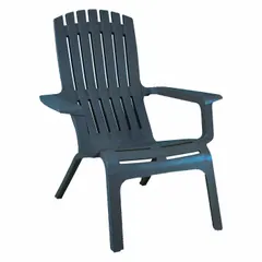 This Adirondack chair is constructed from mineral polymer with a glossy Barn Blue finish. It features a 16-inch seat height and 36-inch seat width. Suitable for outdoor seating in commercial patios, hospitality venues, and plant break areas.