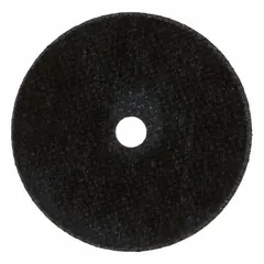 Type 1 cut-off wheel with ceramic abrasive for cool cutting on carbon and stainless steel. Measures 3 inches diameter by 0.04 inch thickness with a 3/8 inch arbor hole. Sold in a 5-pack. Suitable for metal fabrication and maintenance tasks requiring minimal heat buildup.