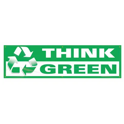 ACCUFORM Safety Banner: Poly Sheeting, 28 in x 96 in Nominal Sign Size, Indoor/Outdoor - Think Green Banners