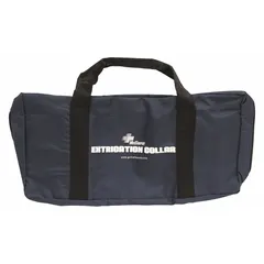 This blue polyester storage bag features zippered pockets for organizing and transporting cervical collars. Suitable for use in medical facilities or emergency response settings where collar storage and portability are required.