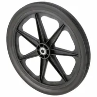 Flat-free polyurethane foam wheel with a 19-1/2 in diameter and 2-1/2 in width. Hub length is 2-7/16 in. Tire sidewall number 20x2. Suitable for industrial carts, hand trucks, and material handling equipment where puncture-proof, maintenance-free operation is desired