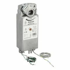 On/Off, spring return actuator for fire and smoke rated applications. Operates at 120V AC, 35W, with a 95° stroke and CW/CCW shaft rotation. Includes an auxiliary switch and hardwired electrical connection. Suitable for use with ball valves, butterfly valves, cage valves, dampers, and globe valves.