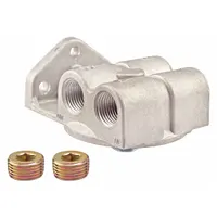 Aluminum oil filter base with 4 in outside diameter and 1/8 in length. Designed to mount an oil filter in industrial equipment. Compatible with oil filters for use in machining, power transmission, and hydraulic systems