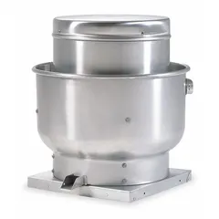 This unassembled belt-drive fan is designed for roof or wall mounting in high-static-pressure applications. It features a 21 1/4 in wheel and delivers 2,024 cfm to 6,457 cfm with a 1/2 hp rating. The square base unit is supplied without a drive package.