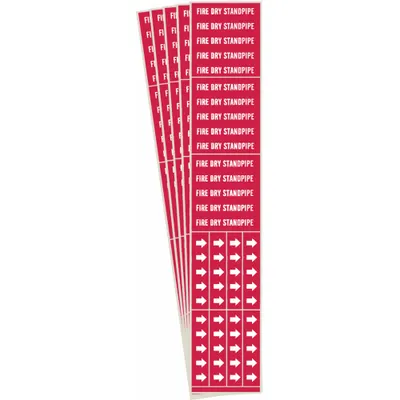 BRADY Pipe Marker: Fire Dry Standpipe, Red, White, Fits 3/4 in and Smaller Pipe O.D. - Fire Dry Standpipe Adhesive Pipe Markers