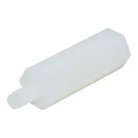 This nylon 6/6 hex standoff features a male thread on one end and a female thread on the other, allowing for secure spacing and mounting between panels or components. The plain finish provides electrical insulation and corrosion resistance. Commonly used in industrial assemblies for mounting circuit boards, enclosures, and other equipment requiring precise separation