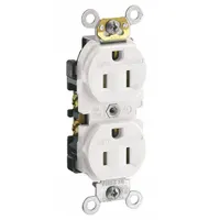 LEVITON Receptacle: Duplex, 5-15, White, 125V AC, 15 A, 2 Pole / 3 Wire (MPN TCR15-W)