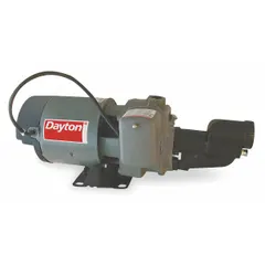 This Dayton shallow-well jet pump is a single-phase unit rated for 115/230V AC. It delivers 5.8 gpm at 102 ft head and includes an ejector. Suitable for drawing water from shallow wells in residential or light commercial water systems.