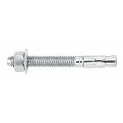 Zinc-plated steel wedge anchor with 1-1/4" diameter and 1-1/4"-7 thread size. Overall length 9", thread length 4-3/4". Supplied in a 5-pack. Used for fastening into concrete for structural applications such as securing steel columns, machinery bases, and racking systems.