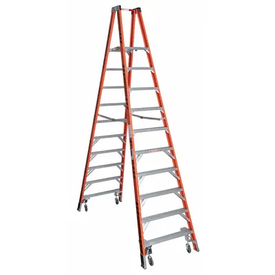 WERNER Twin Platform Stepladder: 10 ft Ladder Size, Fiberglass, 300 lb Load Capacity - Rolling Non-Conductive Fiberglass Twin-Platform Stepladders