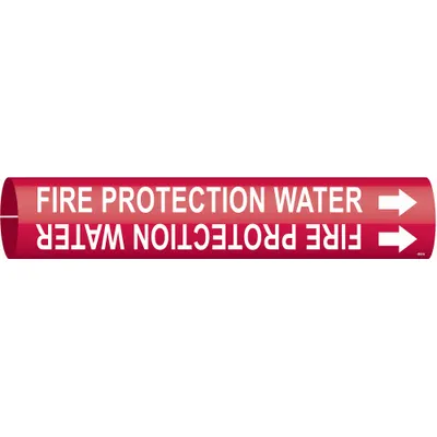 BRADY Pipe Marker: Fire Protection Water, Red, White, Fits 1 1/2 to 2 3/8 in Pipe O.D. - Fire Protection Water Snap-On Pipe Markers