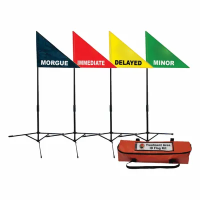 DISASTER MANAGEMENT SYSTEMS Triage Flag Kit: Black/Green/Red/Yellow, 19 in Overall Wd - Flags for Incident Command & Triage