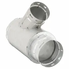 Steel reduction wye branch with zinc-coated finish for Category I venting systems. Features a 5 1/2 in inlet and 4 1/2 in outlet, 12 in length, and snap-lock connection. Used to connect ductwork of different diameters in residential or commercial exhaust applications.