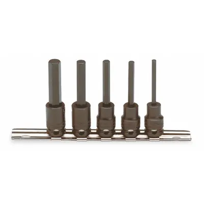 PROTO Impact Socket Bit Set: Metric, 3/8 in Drive Size, 5 Pieces, Fixed Insert - Hex Impact Bit Socket Sets