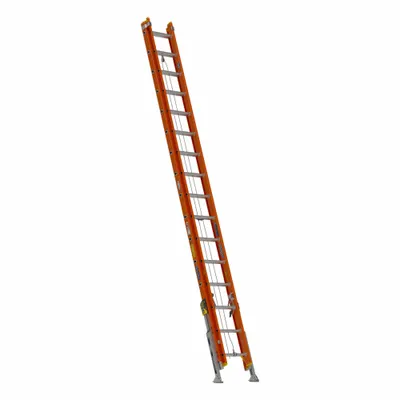 WERNER Extension Ladder: 32 ft Ladder Size, Fiberglass, 300 lb Load Capacity, 96 lb Wt - Leg Leveling Non-Conductive Fiberglass Extension Ladders