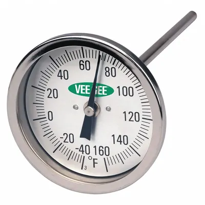 VEE GEE Soil Dial Thermometer: -40°F to 160°F, +/- 2°F, 12 in Stem Lg - Dial Thermometers for Soil