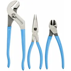 This set includes three pliers with standard cushion grip handles for manual operation. The pliers range covers sizes 2 to 5, suitable for gripping, bending, and cutting tasks in general maintenance and repair work.