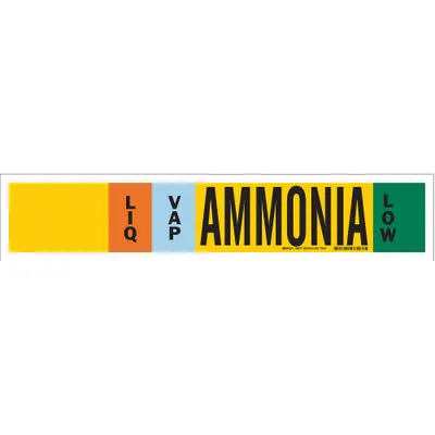 BRADY Ammonia Adhesive Pipe Marker LIQ/VAP Low Pressure 8 in and - Ammonia Adhesive Pipe Markers