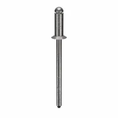 Steel flush-mount blind rivet with 0.122" diameter and 1 27/67" overall length. Body length is 5/16", overall length 1 13/32". Supplied in a 500-piece pack. Used for fastening materials where a smooth, flush finish is required, typical in metal fabrication and assembly.