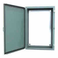 This steel enclosure is rated NEMA 12/13 for protection against dust, dirt, oil, and water seepage. It measures 30 x 20 x 8 inches and includes a solid hinged cover and a panel. The clamp closure method secures the cover. Typical applications include housing electrical controls and instruments in industrial environments such as manufacturing plants and machine tools
