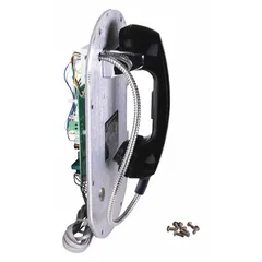 Silver metal front panel replacement kit for 227 series industrial telephones. Compatible with models 227-003 and 227-005. Used to replace worn or damaged front panels in communication equipment.