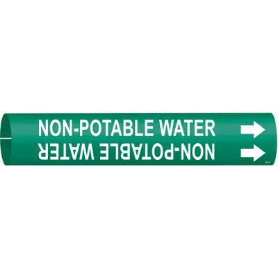 BRADY Pipe Marker: Non-Potable Water, Green, White, Fits 1 1/2 to 2 3/8 in Pipe O.D. - Non-Potable Water Snap-On Pipe Markers