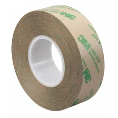 This general purpose adhesive transfer tape features a repositionable acrylic adhesive on a transparent polycoated kraft paper liner. It is used for mounting, splicing, and attaching components where initial repositioning is required. The tape provides a clean, transparent bond on various substrates.