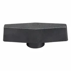 T-handle knob with a threaded hole, featuring a plastic body with steel thread insert and a nylon seal. The 3.5 in diameter and 1/2"-13 thread size provide a manual grip for adjusting, clamping, or positioning tasks in industrial equipment.