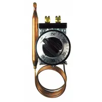 Electric thermostat with a 60°F to 250°F temperature range, 60 to 250 dial, and 48-inch capillary. Operates on 120V AC/277V AC input voltage. Suitable for temperature control in commercial cooking equipment such as ovens, fryers, and griddles