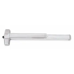 Rim-type exit device with touchbar style, suitable for doors up to 3 ft wide. Chrome finish. ADA compliant for accessible egress in commercial applications.