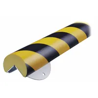 Round corner protector made of yellow polyurethane foam with a 19-inch overall length and 2-inch overall thickness. Designed for mounting with anchor screws, it absorbs impact at exposed corners in industrial facilities, warehouses, and loading docks