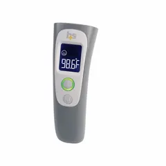 Infrared digital thermometer for non-contact forehead temperature measurement in degrees Celsius. Provides a 3-second readout. Includes 2 AAA batteries and features automatic shut-off. Suitable for quick temperature screening in healthcare, industrial first aid, or home settings.