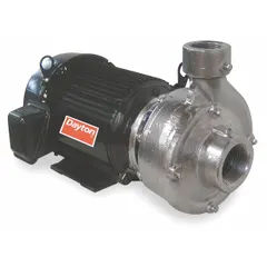 Straight centrifugal pump with 10 hp motor, TEFC enclosure, and 208-230/460V AC power. Features 2 1/2 in intake and 2 in discharge, delivering up to 190 ft head. Suitable for industrial fluid transfer in water circulation, cooling, or process systems.