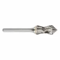 Cone radius bur with double-cut geometry for material removal, deburring, and shaping on ferrous and non-ferrous metals. Head measures 1/2" x 1-1/8"; shank is 1/4". Suitable for use with high-speed rotary tools in industrial metalworking applications such as die grinding, weld preparation, and general fabrication