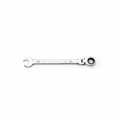 This metric 12-point ratcheting combination wrench is constructed from alloy steel with a full polish chrome finish. It features a 3/4 in head size and a ratcheting box end for faster fastener tightening and loosening without repositioning. Suitable for automotive repair, industrial maintenance, and mechanical assembly tasks.
