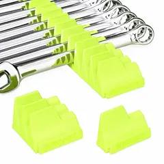 This wrench organizer is designed to hold wrenches in a tool drawer, keeping them separated and accessible. The yellow unit has an overall width of 2 1/4 inches and fits into standard drawers for organized storage. Suitable for maintenance and repair environments where quick tool selection is needed.