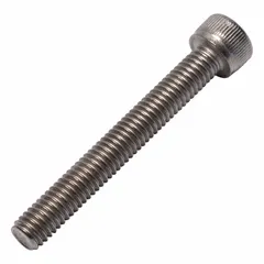 Metric standard socket head cap screw with M6x1.00 thread, 45 mm length, Grade 2 titanium, plain finish. Head height 6 mm, drive size 5 mm. Used for fastening in applications requiring corrosion resistance and moderate strength.